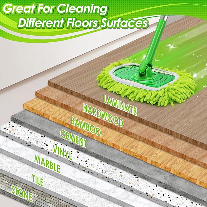 JEHONN Reusable Microfiber Mop Pads Compatible with Swiffer Sweeper, 4 Pack Dry Sweeping Cloths Cover, Washable Wet Refills for Hardwood Tile Floor Cleaning (Only Replacement Accessories)