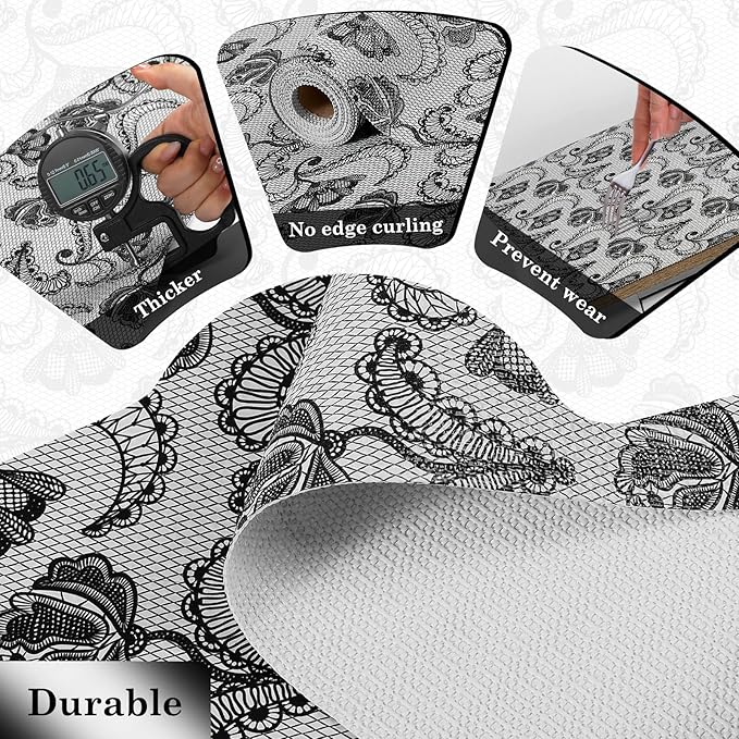 Drawer and Shelf Liner, Non-Slip Kitchen Cabinet Liners Non-Adhesive Thick Strong Grip Waterproof Washable Mats Protect Dresser Shelves Cupboard Bathroom Cabinets, Boho: Floral, 12 in X 10 FT