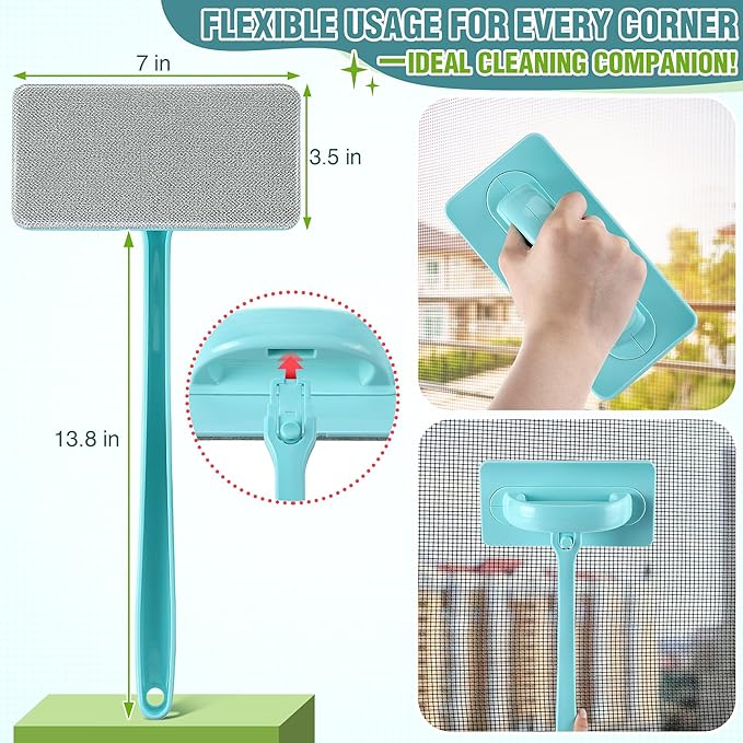 Enhon 2 Pack Mesh Screen Cleaner, Window Screen Cleaning Brush Washing Equipment, Detachable Window Cleaner Tool with Wet and Dry Dual Use