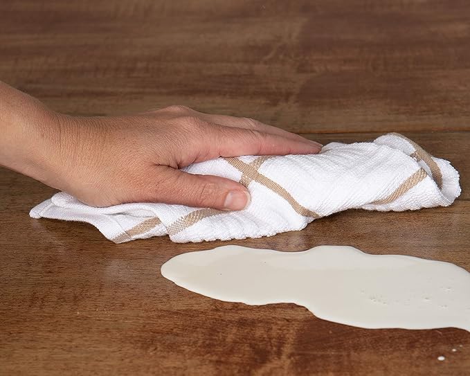 Sticky Toffee Cotton Dishcloths Set of 8 – 12x12 in Tan and White Dish Towels, Reusable and Absorbent Tea Towels for Cleaning or Drying, Oeko-Tex Cotton