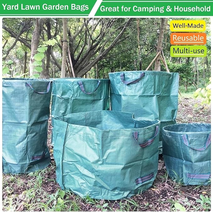 Professional 2-Pack 106 Gallon Big Lawn Garden Bags (D31,H31 inch) Large Yard Waste Bags with Gardening Gloves,Leaf Bag,Yard Debris Bags,Garden Trash Container,Lawn Grass Clippings,Weeds Bag 4 Handles
