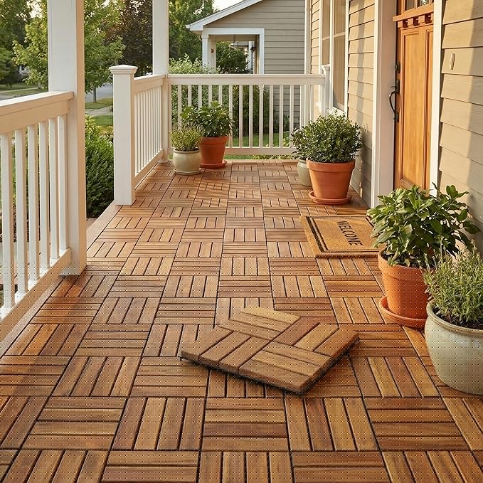 Bare Decor EZ Teak Flooring 12 Slat, Brown, 1 Sample Tile