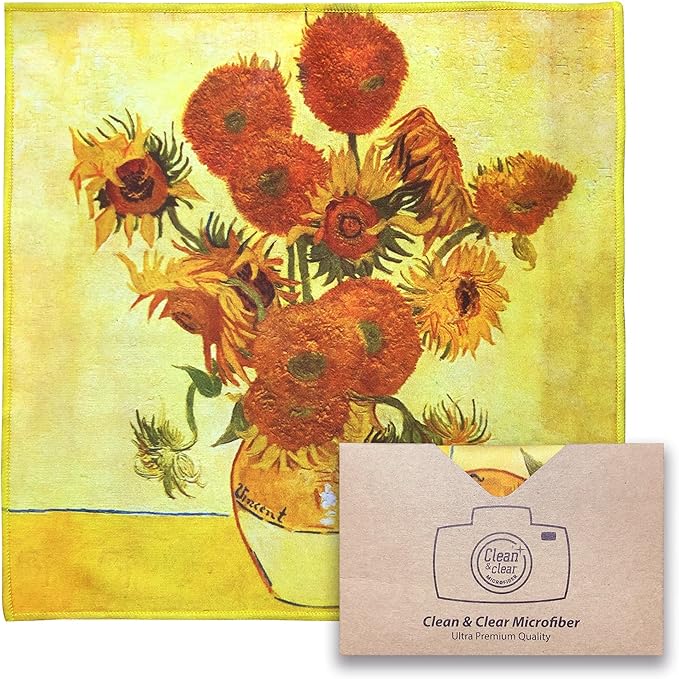 Large [4 Pack] Classic Art (Sunflowers) - Ultra Premium Quality Microfiber Cleaning Cloths (Best for Camera Lens, Glasses, Screens, and All Lens.), Microfiber Cloth