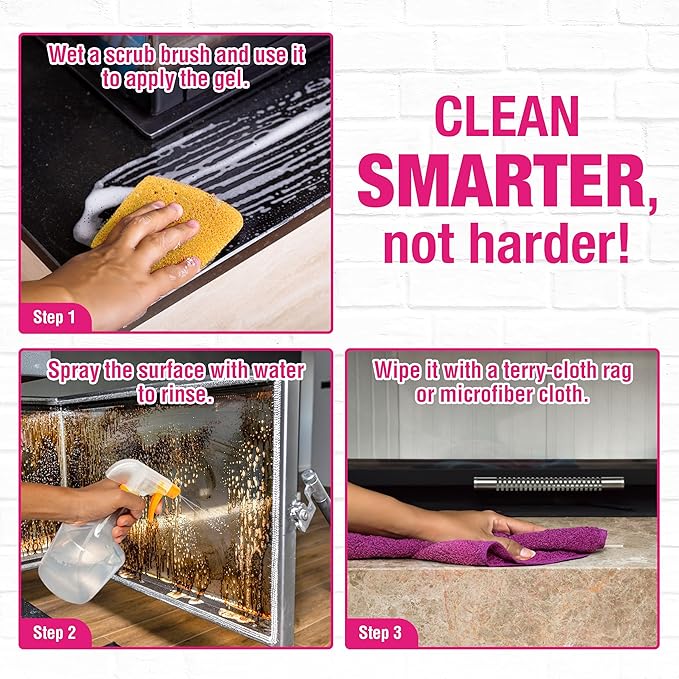 Quick 'n Brite Fireplace Brick and Stone Cleaner 64oz - Natural Stone, Tile, and Marble Cleaner with Scrub Brush - Indoor Fireplace and Wood Stove Cleaning Kit - Pellet Stove Creosote Remover
