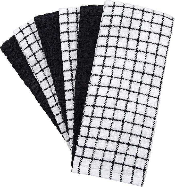 Bumble Kitchen Towels | 100% Cotton Dish Towels with Hanging Loop | 16"x 28" | 380GSM | Absorbent Kitchen Towel Set | 6 Pack, Black