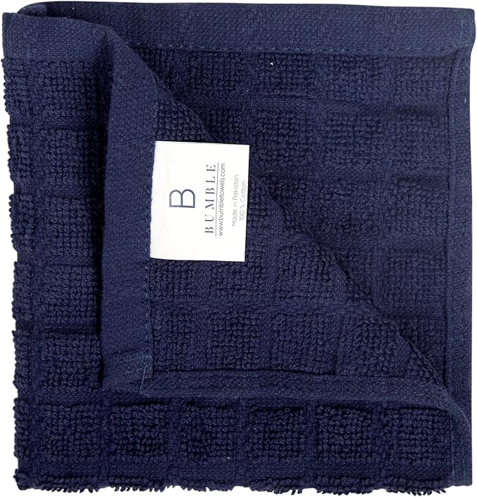 Bumble Premium Cotton Dish Cloths 12" x 12"| Navy Design | 405 GSM | Highly Absorbent & Soft Dish Towels | 100% Natural Ring Spun Cotton Kitchen Towel Set - 6 Pack