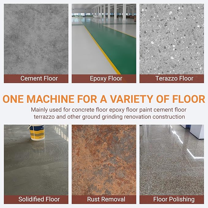 3KW Floor Grinding and Trimming Machine 1440RPM Concrete Floor Polisher with 3 Grinding Discs Foldable Arm Design Dustless Concrete Grinder for Terrazzo/Epoxy 220V 1-Phase