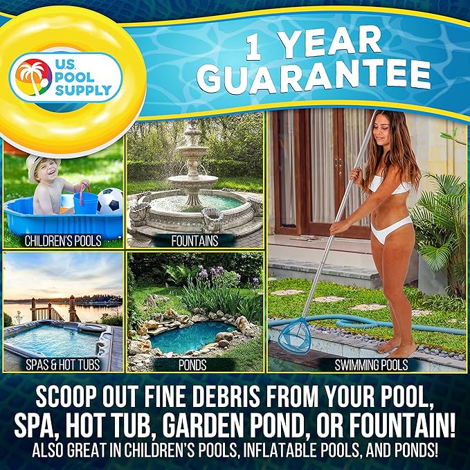U.S. Pool Supply Professional Spa, Hot Tub, Pool Hand Leaf Skimmer Net with Grip Handle - 9" Deep Ultra Fine Mesh Netting Bag Basket, Skim & Remove The Finest Debris - Pond, Small Kid Inflatable Pool