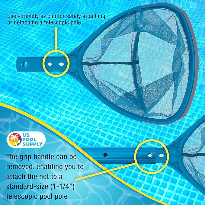 U.S. Pool Supply Professional Spa, Hot Tub, Pool Hand Leaf Skimmer Net with Grip Handle - 9" Deep Ultra Fine Mesh Netting Bag Basket, Skim & Remove The Finest Debris - Pond, Small Kid Inflatable Pool