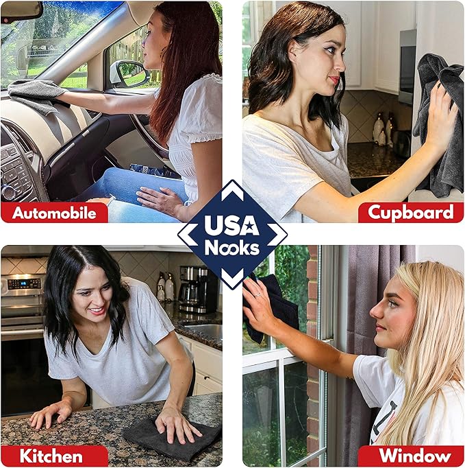 USANOOKS Premium 300GSM Microfiber Cleaning Cloth - 12.5"x12.5" High Performance - 1200 Washes, Ultra Absorbent Microfiber Towels for Cars Undercarriage, Rims & Engine Bay Cleaning - Microfiber Cloth