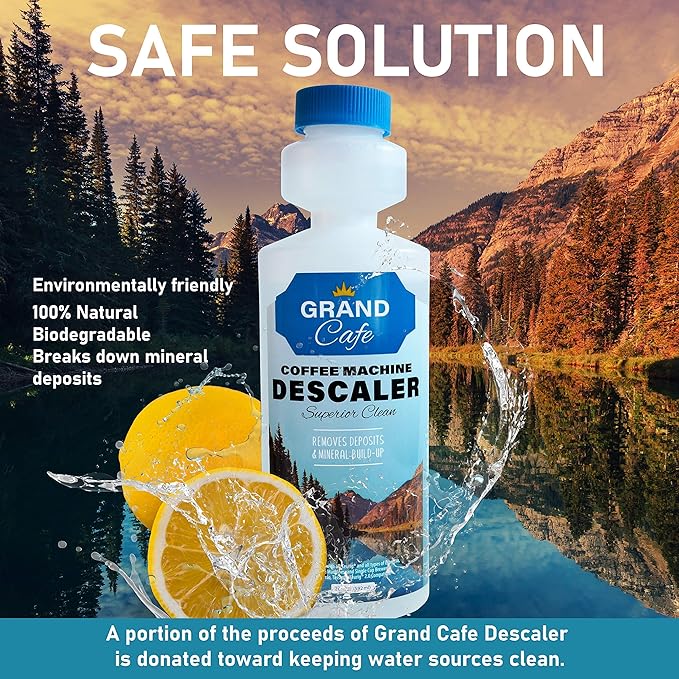 Grand Cafe Universal Descaling Solution - Coffee Maker Descaler and Cleaner for Keurig, Nespresso, DeLonghi & Single-Serve Espresso Machines - Perfect Measure Bottle (20 oz, 5 uses per bottle)