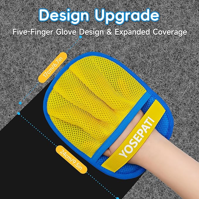 Thickened Ectrostatic Pet Hair Removal Glove for Cat & Dog, Upgraded Five-Finger Reusable Magic Brush Pet Hair Remover Tool for Couch, Clothing, Carpet & Car Seat (2Pcs-Blue & Yellow)